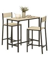 Homcom Bar Table and Chairs, Industrial Dining Table Set for 2 Small Space