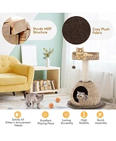 Gymax 28'' Hand-Made Cat Tree Tower Natural Bowl Shaped w/Perch