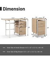 Gouun Folding Computer Desk with Wheels and 3 Drawers for Home Office