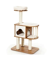 Gymax 46'' Modern Wooden Cat Tree with Platform & Washable Cushions for Kittens & Cats