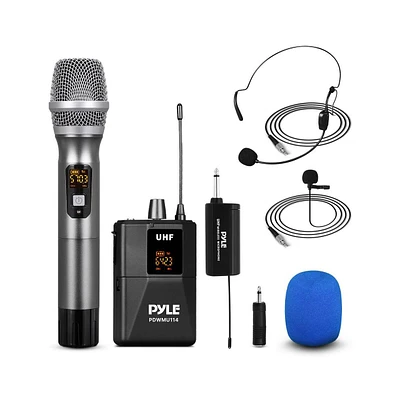 Pyle Uhf Wireless Microphone System - Handheld Mic, Headset Mic, Lavalier Mic & Beltpack Transmitter