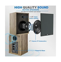 Pyle Hi-Fi Home Bookshelf Monitor Speakers, Bluetooth Desktop Studio System with Remote Control, 60W Max