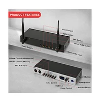 Pyle Uhf 2-Channel Wireless Handheld Microphone System with Bluetooth Receiver, Portable Digital Audio Sound Mixer, White