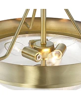 Regency Hill Carmine 13" Modern Semi Flush-Mount Ceiling Light Fixture Kitchen Foyer Hallway Round Brass Finish Glass Bedroom Bathroom Entryway Living