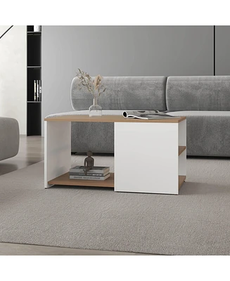 Fm Furniture Kaibito Coffee Table with Open Storage, White+ Natural Oak