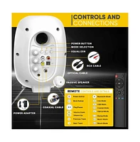 Pyle Hi-Fi Home Bookshelf Monitor Speakers, Bluetooth Desktop Stereo System with Remote Control, 60W Max, White