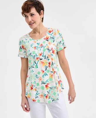Jm Collection Women's Printed Scoop-Neck Short Sleeve Top, Exclusively at Macy's