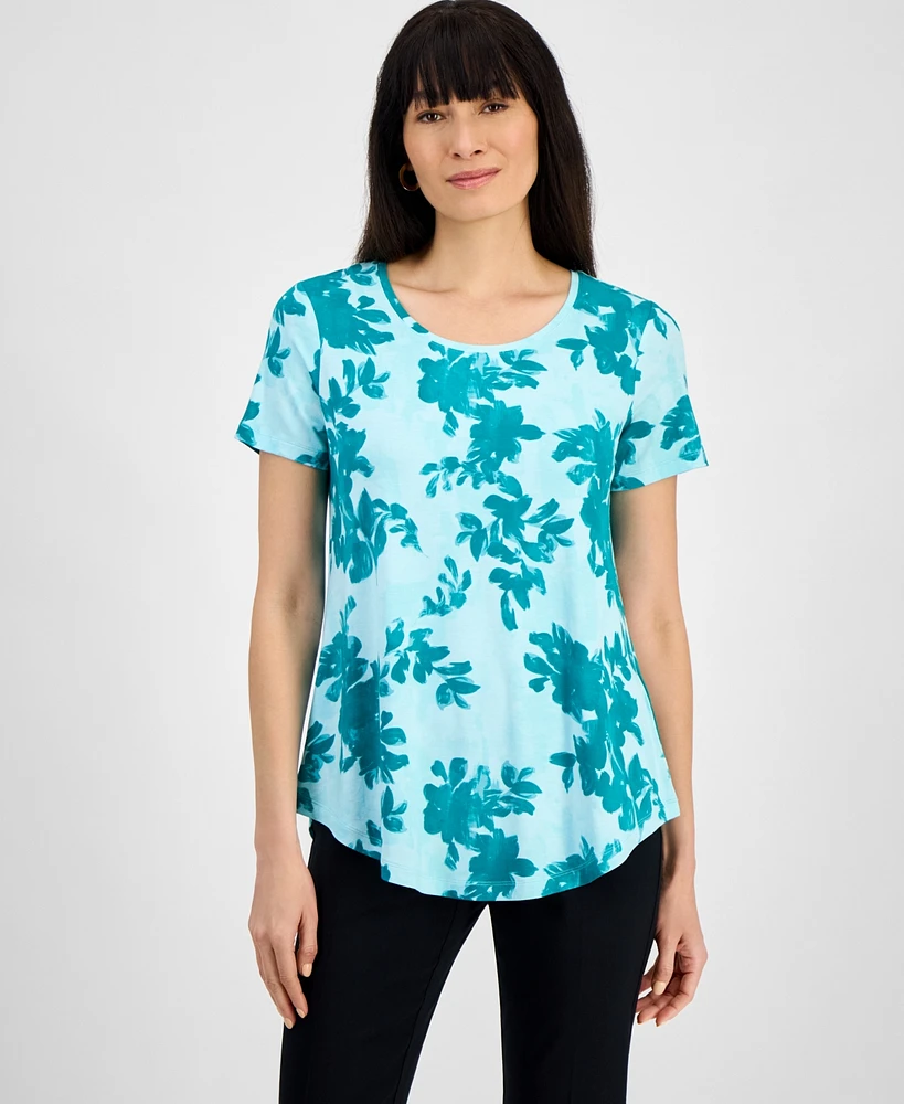 Jm Collection Women's Printed Scoop-Neck Short Sleeve Top, Exclusively at Macy's
