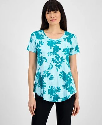 Jm Collection Women's Printed Scoop-Neck Short Sleeve Top, Exclusively at Macy's