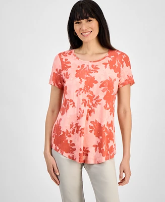 Jm Collection Women's Printed Scoop-Neck Short Sleeve Top, Exclusively at Macy's
