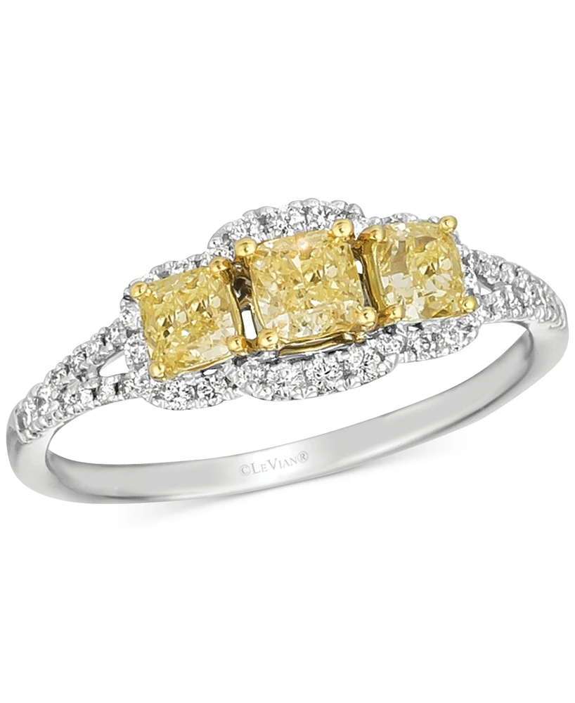 Le Vian Sunny Yellow Diamond & Vanilla Diamond Three Stone Ring (7/8 ct. t.w.) in 14k Two-Tone Gold