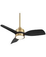 Casa Vieja 36" Verdin Modern Indoor Outdoor Ceiling Fan 3 Blade Led Light Remote Control Brass Finish Black Blades Bedroom Living Room Kitchen Garage