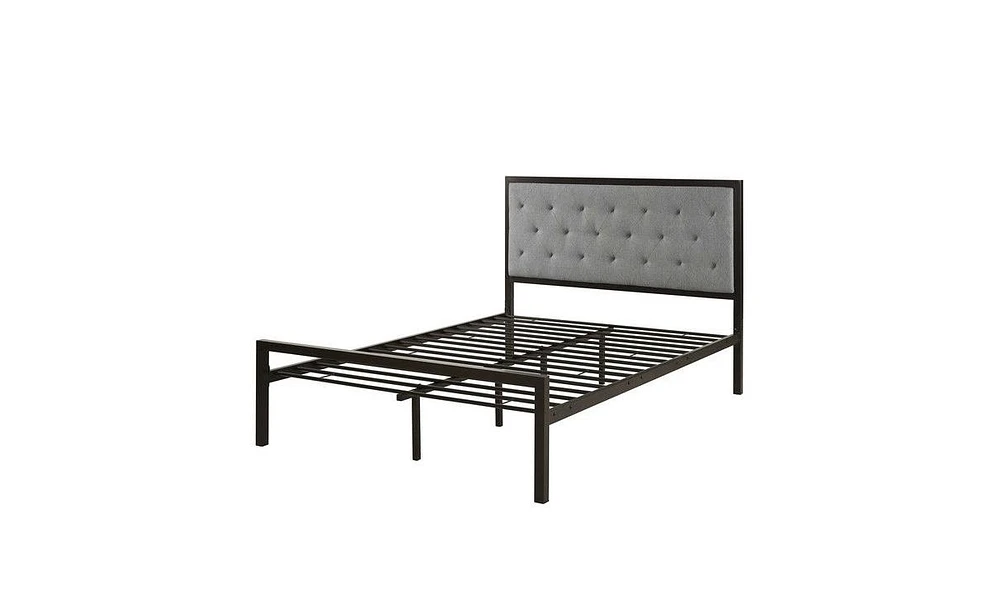 Slickblue Platform Bed with Grey Upholstered Button Tufted Fabric Headboard