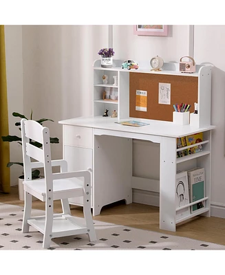 gaomon Kids Study Desk and Chair Set, Features Bookshelf, Bulletin Board, and Cabinets