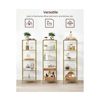 Slickblue Narrow Metal Frame Glass Shelves Shelving Unit Slim 4-Shelf Bookcase