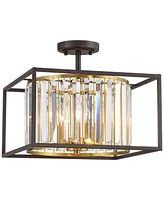 Possini Euro Design Milne 14" Modern Semi Flush-Mount Ceiling Light Fixture Kitchen Foyer Hallway Round 4-Light Brown Bronze and Brass Finish Crystal