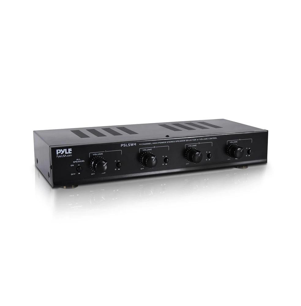 Pyle 4-Channel Speaker Selector System - Multi-Zone Audio Receiver for Home Theater