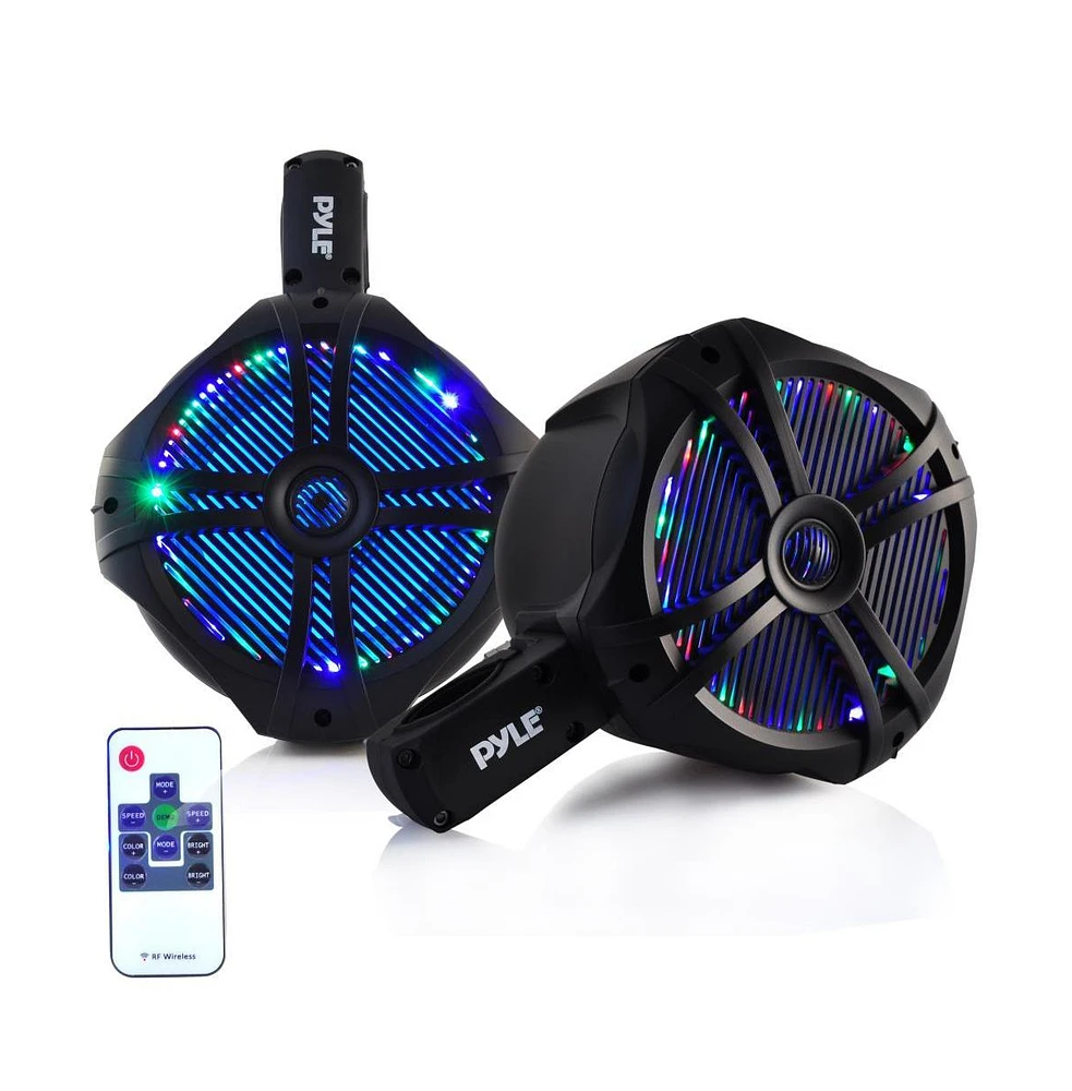 Pyle Dual 6.5" Led Marine Wakeboard Speakers - Water Resistant with Programmable Multi-Color Led Lights, 200W, Remote Control (Black)