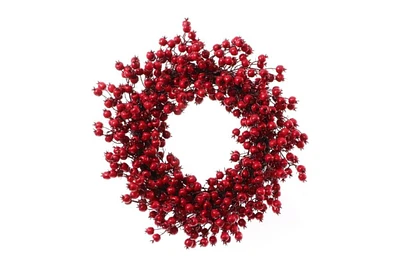 Floral Home Set of 2: Red Hawthorn Berry Wreath | 22" Wide | Indoor/Outdoor Use | Front Door Accents | Christmas Wreaths | Home & Office Decor