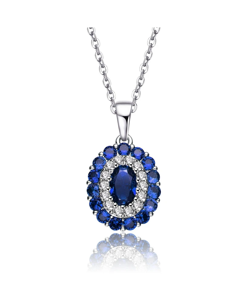 Genevive Long Lasting Sterling Silver with White Gold Plated and Cubic Zirconia Oval Pendant Necklace