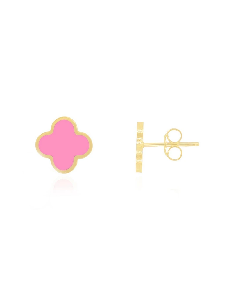 The Lovery Small Bubblegum Pink Clover Stud Earrings 14K Gold