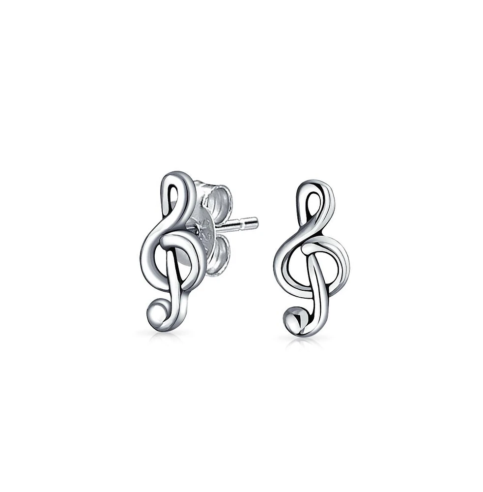 Bling Jewelry Tiny Delicate Music G Treble Clef Note Stud Earrings Musician Sterling Silver