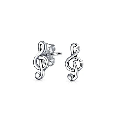 Bling Jewelry Tiny Delicate Music G Treble Clef Note Stud Earrings Musician Sterling Silver