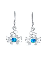 Bling Jewelry Tropical Blue Opal Dangle Earrings Sterling Silver Crab Design