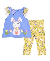 Rare Editions Baby Girl Bunny Applique Top and Pant, 2-Piece Set