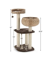 Gymax 41'' Hand-Made Cat Tree Tower Natural Bowl Shaped w/ 2 Perch