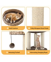 Gymax 41'' Hand-Made Cat Tree Tower Natural Bowl Shaped w/ 2 Perch