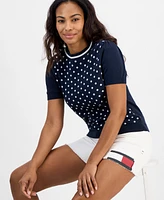 Tommy Hilfiger Women's Short-Sleeve Cotton Polka Dot Sweater