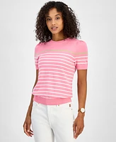 Tommy Hilfiger Women's Striped Puff-Sleeve Cotton Sweater