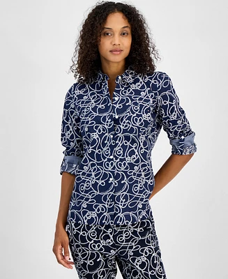 Tommy Hilfiger Women's Rope-Print Cotton Button-Up Shirt