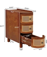 Tribesigns Wood Side End Table Set of 2, 3-Drawer Rattan Side Table, Night Stand with 3 Rattan Drawers and Exquisite Embossed Handles for Living Room,