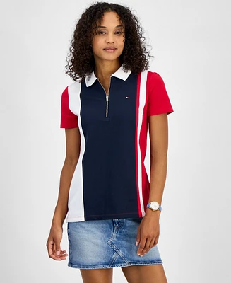 Tommy Hilfiger Women's Colorblocked Quarter-Zip Polo Shirt