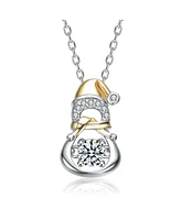 Rachel Glauber GiGiGirl White Gold Plated & 14K Gold Plated with Clear Cubic Zirconia Santa Hat Snowman Pendant Necklace