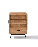 LuxenHome 2-Door 1-Drawer with Soft Close Buffet Cabinet with Black Metal Legs