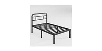 Slickblue Heavy-Duty Black Metal Platform Bed Frame with Headboard for Strong Support and Style