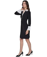 Karl Lagerfeld Paris Women's Collared Contrast-Trim A-Line Dress