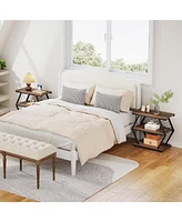 Tribesigns End Table Set of 2, Industrial Side Table with 3 Storage Shelves, Wood Sofa Side Table with Geometric Metal Frame, Bedside Table for Living