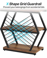 Tribesigns End Table Set of 2, Industrial Side with 3 Storage Shelves, Wood Sofa Geometric Metal Frame, Bedside for Living