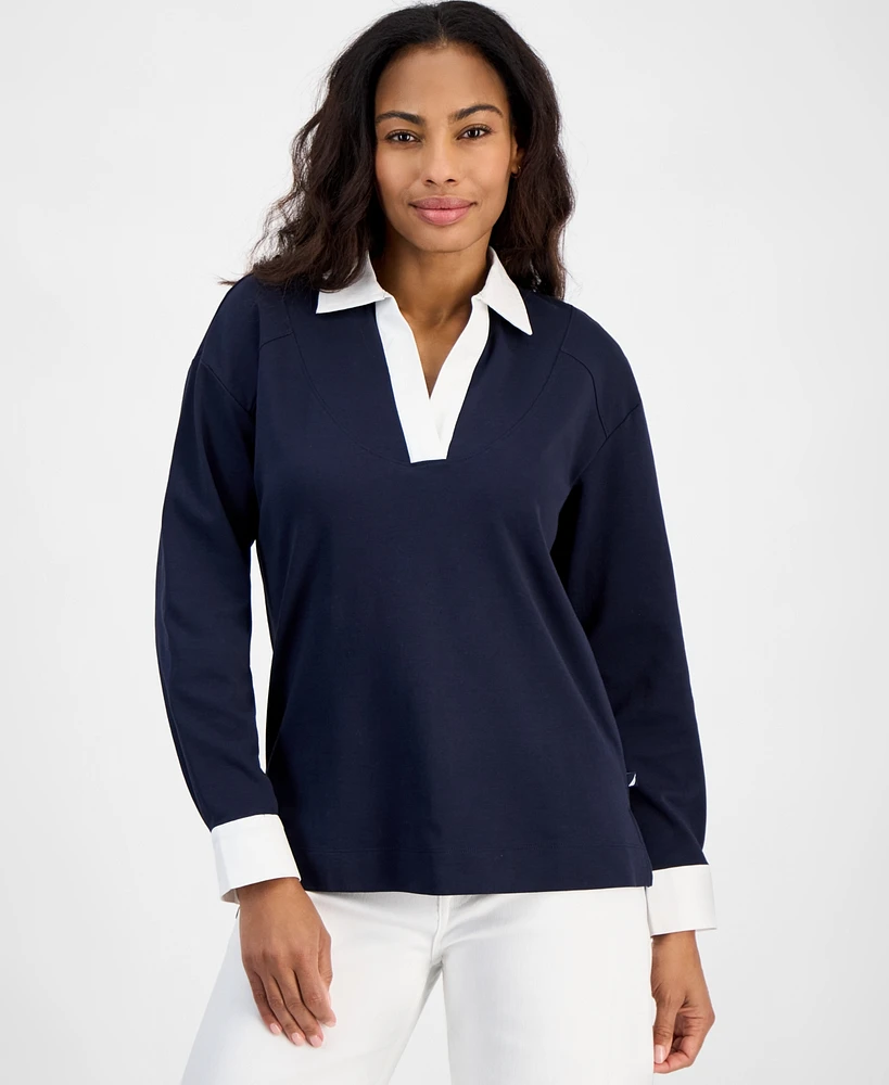 Nautica Jeans Women's Contrast Trim Cotton Tunic Top