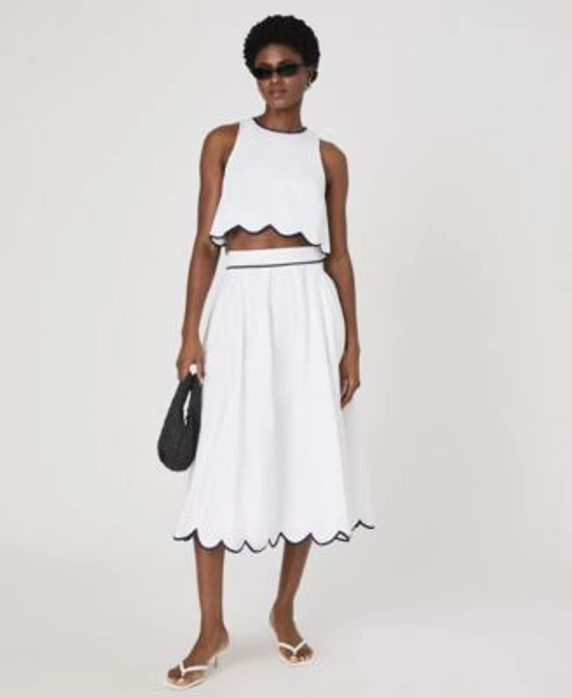 French Connection Womens Alexis Cotton Scalloped Crop Top Alexis Cotton Scallop Midi Skirt