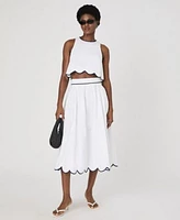 French Connection Womens Alexis Cotton Scalloped Crop Top Alexis Cotton Scallop Midi Skirt