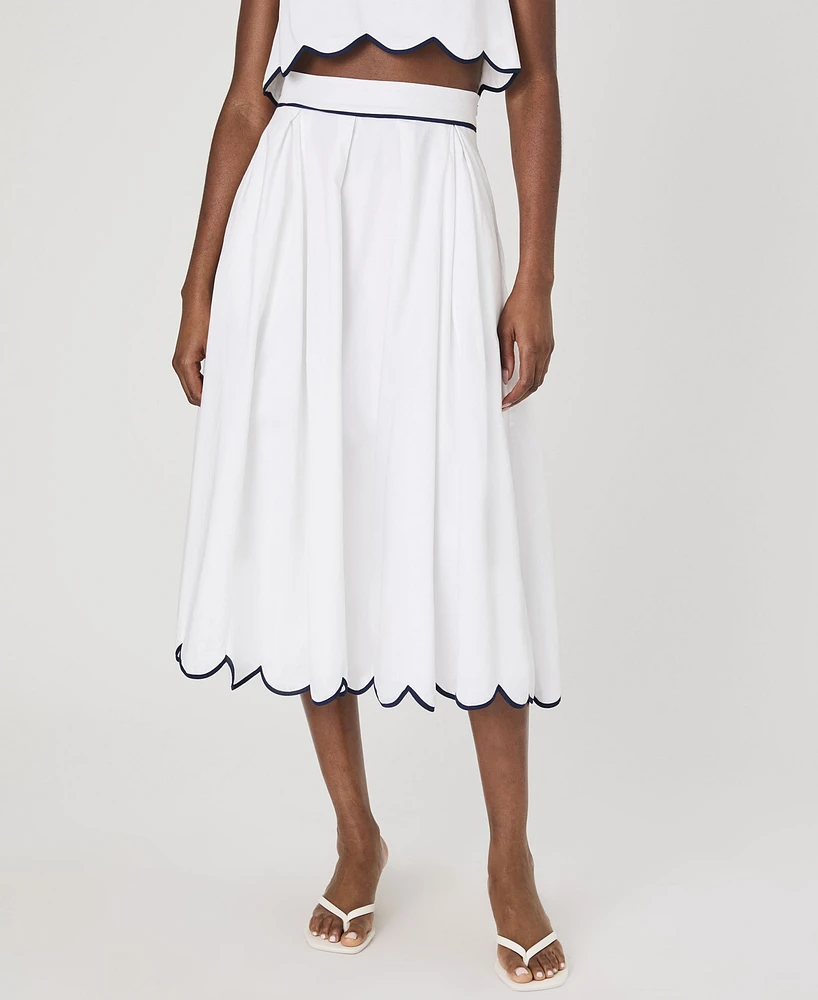 French Connection Women's Alexis Cotton Scallop Midi Skirt