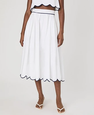 French Connection Women's Alexis Cotton Scallop Midi Skirt