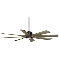 60" Defender Farmhouse Rustic Indoor Outdoor Ceiling Fan 8 Blade Led Light Remote Control Matte Black Finish Motor Brown Oak Finish Blades Bedroom Pat