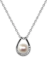 Cultured Freshwater Button Pearl (8mm) & Diamond (1/10 ct. t.w.) Open 18" Pendant Necklace in Sterling Silver