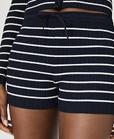 French Connection Women's Striped Crinkle-Knit Drawstring Shorts